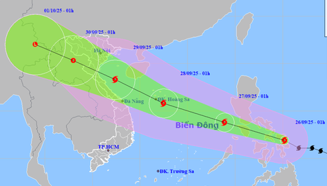 Bản đồ Việt Nam với các đường di chuyển của bão từ biển Đông vào đất liền.