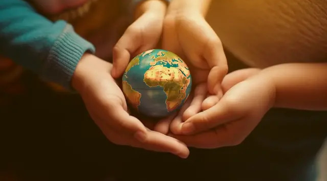 Hình ảnh Trái đất được nâng niu trong đôi tay con người, biểu tượng cho sự bảo vệ môi trường.