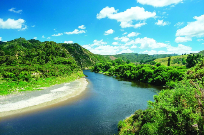 Hình ảnh dòng sông xanh trở lại sau khi được kiểm soát mặn, biểu tượng cho sự phục hồi thiên nhiên.