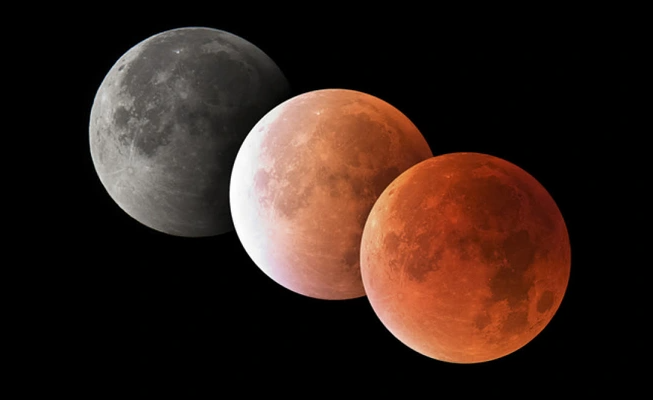Ba giai đoạn của nguyệt thực: nửa tối, một phần và toàn phần – thể hiện sự thay đổi rõ rệt về màu sắc và độ sáng của Mặt Trăng.
